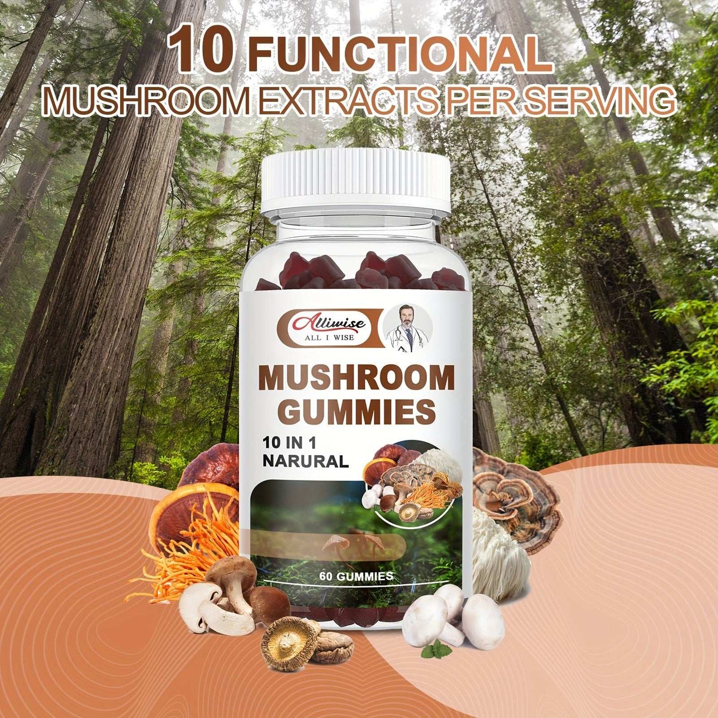 Mushroom Gummies - 10 In 1 Mushroom Complex-120 Capsules (2pack)