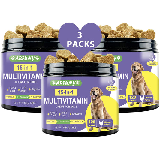 3 Pack 15 in 1 Dog Multivitamin Chewable - Essential Vitamins 120g Total, 4.2oz