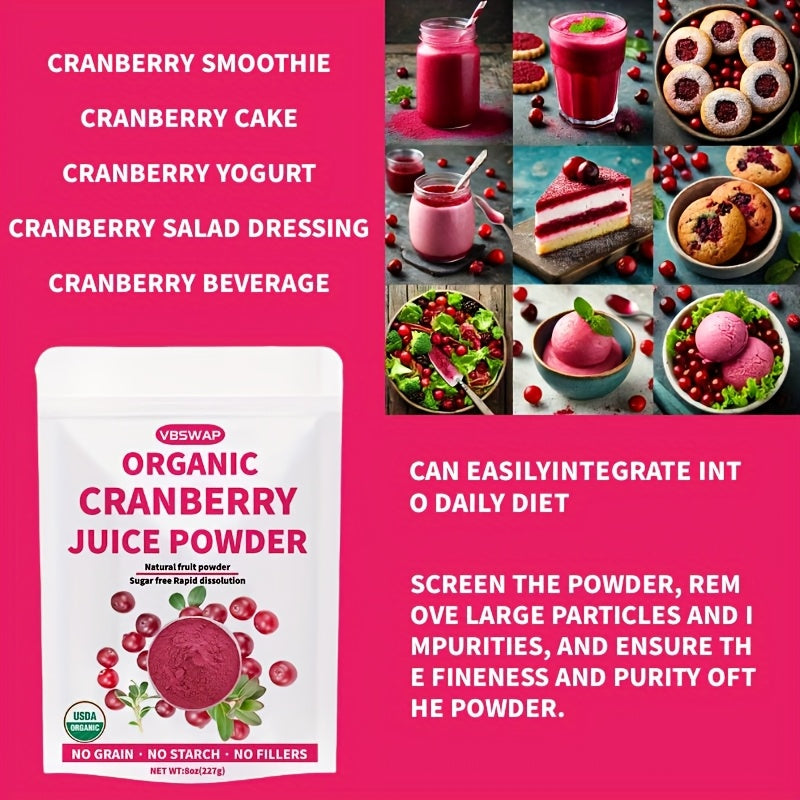 Organic Cranberry Juice Powder, 8 Ounce, Rich in Antioxidants and Vitamin C