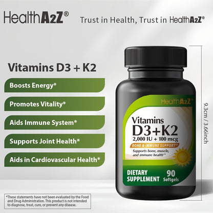 Vitamin D3 and K2 (MK-7) soft capsules - 5000 IU, hypoallergenic, 90 units