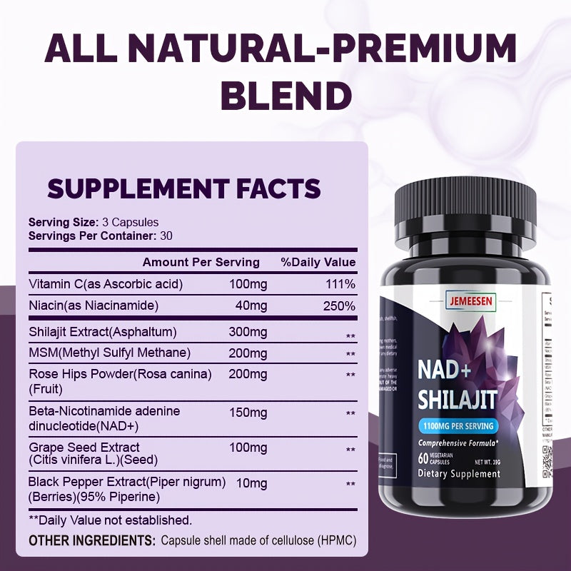 NAD   Shilajit with 85  Minerals and Fulvic Acid 60 Capsules