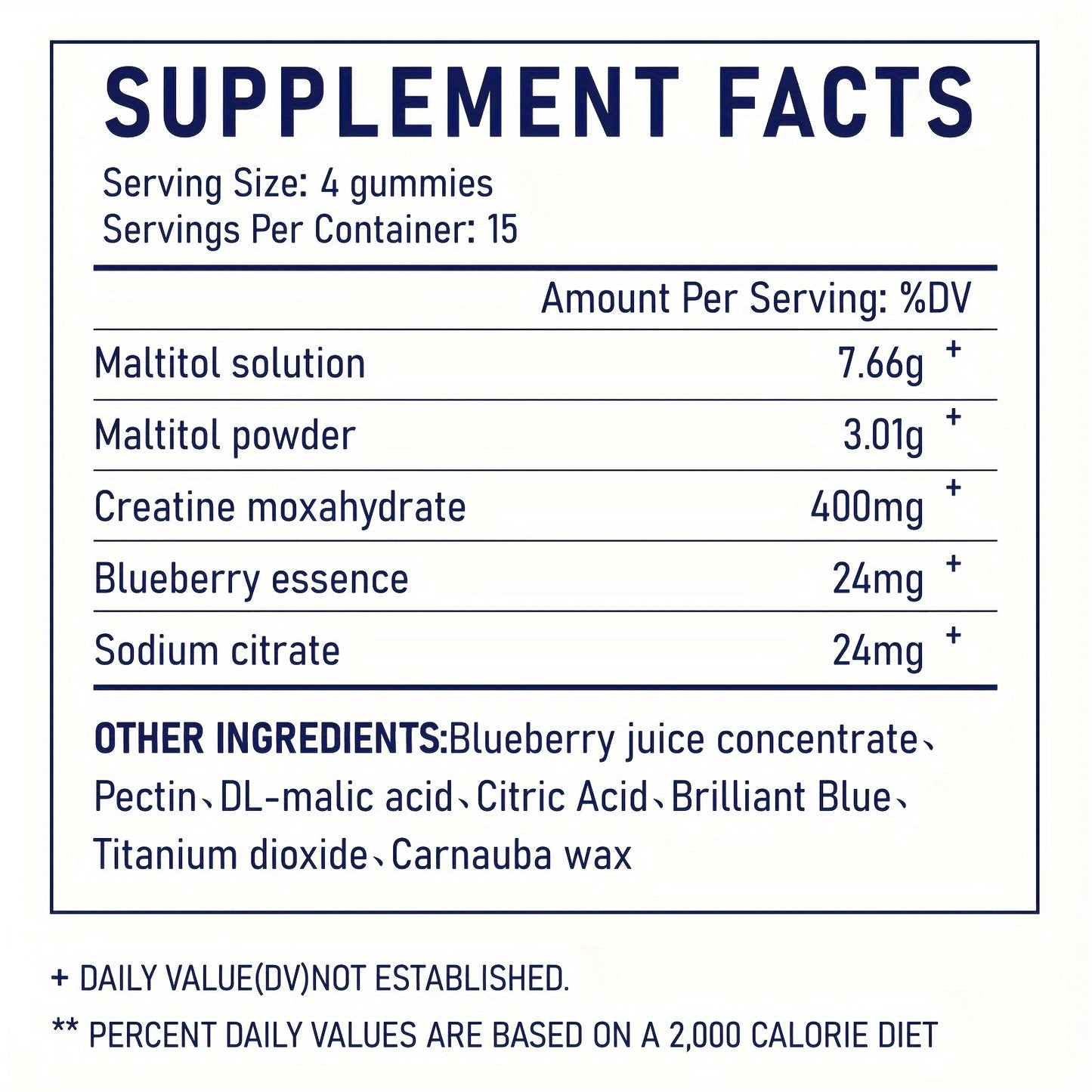 Blueberry Flavored Creatine Gum 3000mg*60 Capsules, High Purity Creatine Monohydrate, DL-Malic Acid