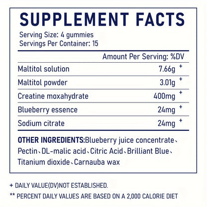 Blueberry Flavored Creatine Gum 3000mg*60 Capsules, High Purity Creatine Monohydrate, DL-Malic Acid