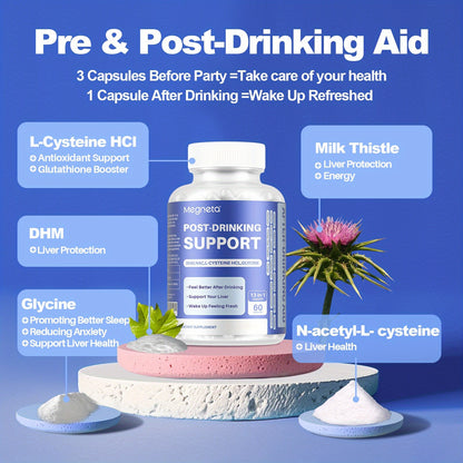 Supplement with Glycine DHM & NAC Milk Thistle L-Cysteine HCL - aid for electrolyte balance - Feel better after drinking 60 capsules