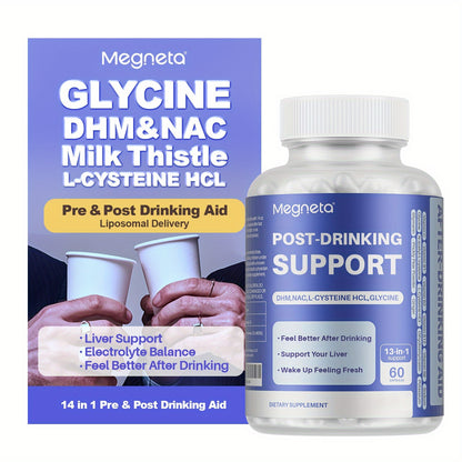 Supplement with Glycine DHM & NAC Milk Thistle L-Cysteine HCL - aid for electrolyte balance - Feel better after drinking 60 capsules