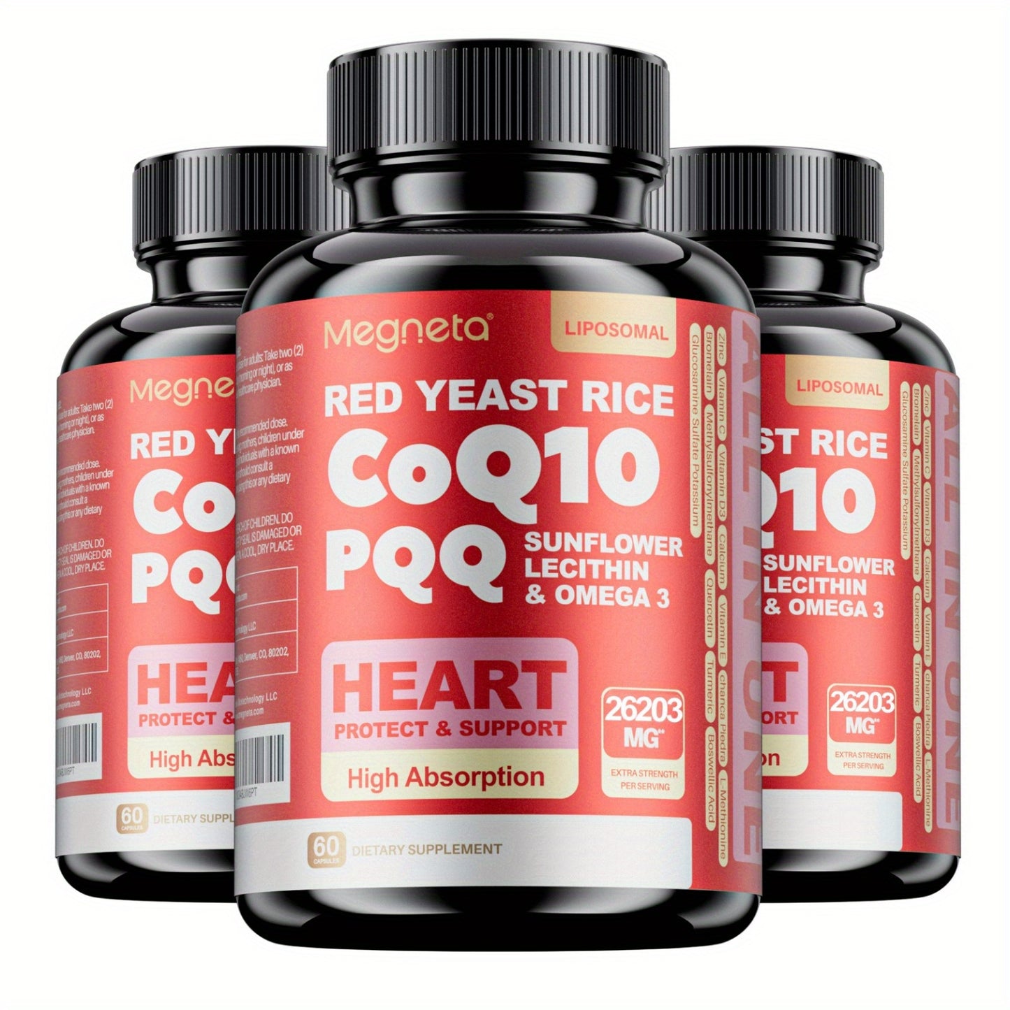 CoQ10 and PQQ with Sunflower Lecithin, Omega-3 and Red Rice Yeast. Highly Absorbable | 60 capsules