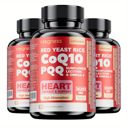 CoQ10 and PQQ with Sunflower Lecithin, Omega-3 and Red Rice Yeast. Highly Absorbable | 60 capsules