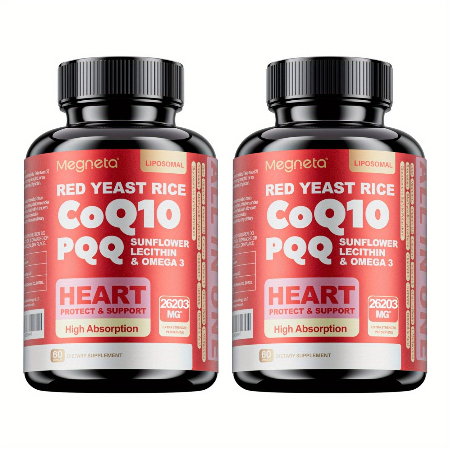 CoQ10 and PQQ with Sunflower Lecithin, Omega-3 and Red Rice Yeast. Highly Absorbable | 60 capsules