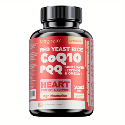 CoQ10 and PQQ with Sunflower Lecithin, Omega-3 and Red Rice Yeast. Highly Absorbable | 60 capsules