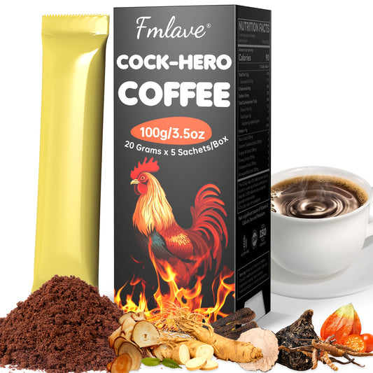 Cock Hero Coffee, Arabica Coffee Powder with Maca Root, Tubular Cistanche, Tongkat Ali, Ginseng, Cordyceps, Ashwagandha 3.5oz, 5 Packets