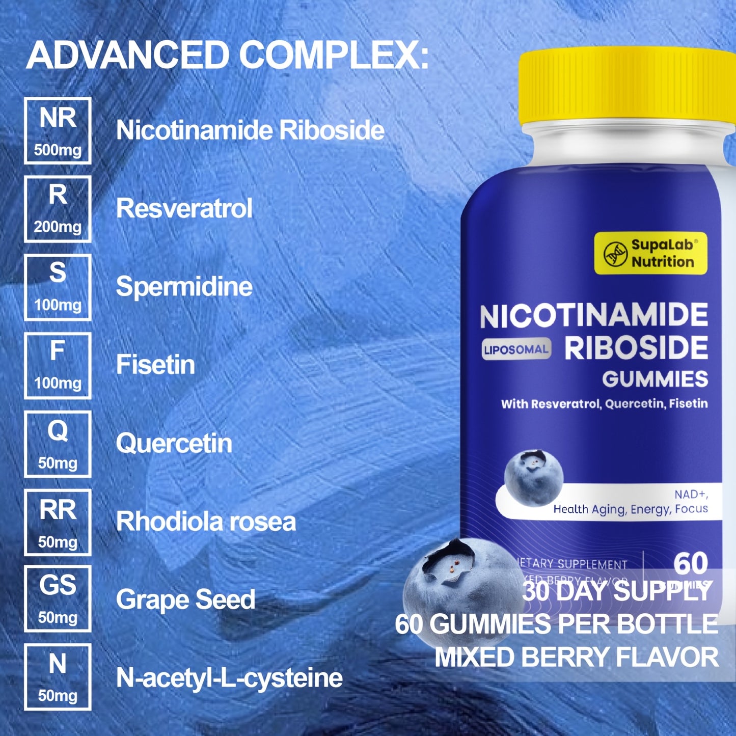 Nicotinamide Riboside Gummis, NAD  Resveratrol Extract - 60 Gummis