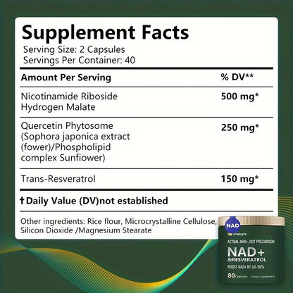 NAD   Booster: resveratrol and quercetin 80 capsules