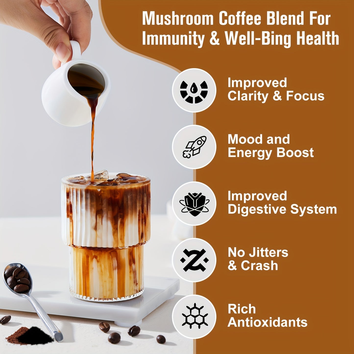 Mushroom Coffee Powder with Reishi, Cordyceps, Lion's Mane, Chaga & Turkey Tail 250g/8.8oz