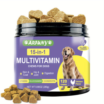 3 Pack 15 in 1 Dog Multivitamin Chewable - Essential Vitamins 120g Total, 4.2oz