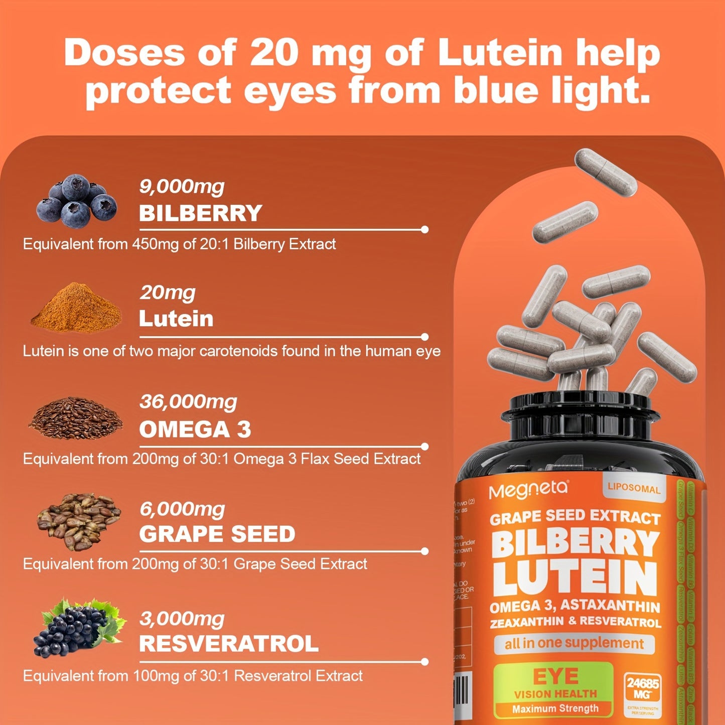 Vitamins Lutein 20mg and supports vision health - 60 capsules