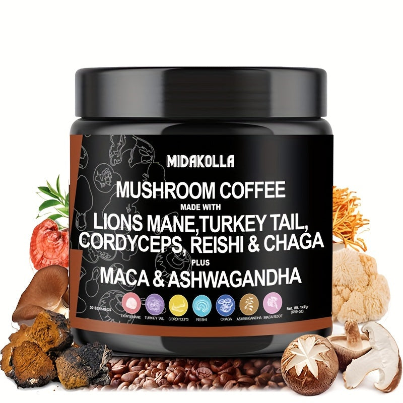 Coffee Blend Lion's Mane Mushrooms, Turkey Tail Mushrooms, Reishi, Birch, Shiitake Mushrooms 3.7oz (105g) 1/2 Bottles