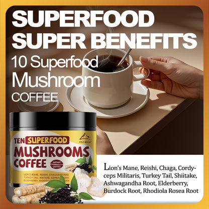 Superfood Mushroom Coffee - Instant Powder with Lion's Mane, Reishi, Chaga & Ashwagandha Sambuca