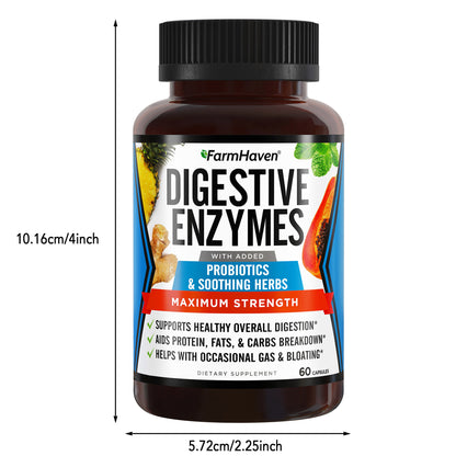 Digestive Enzymes with 18 Probiotics and Herbs Papaya, Bromelain, 60 Capsules