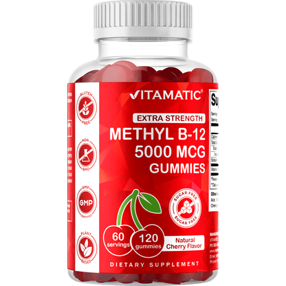 Vitamin B12 5000 mcg (Methyl B12) Gummies - 120 units - With natural cherry flavor