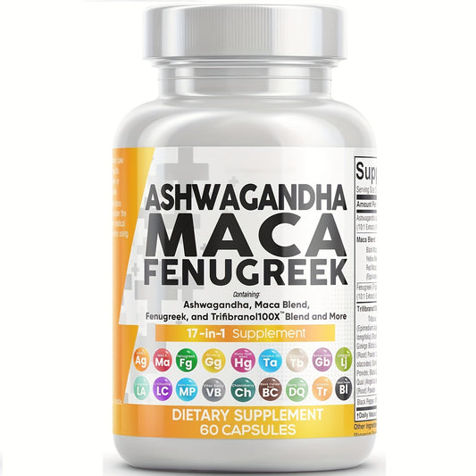 Super Mix: Ashwagandha 5000 mg, Maca Root 2000 mg and Ginseng Supplement – 60 capsules