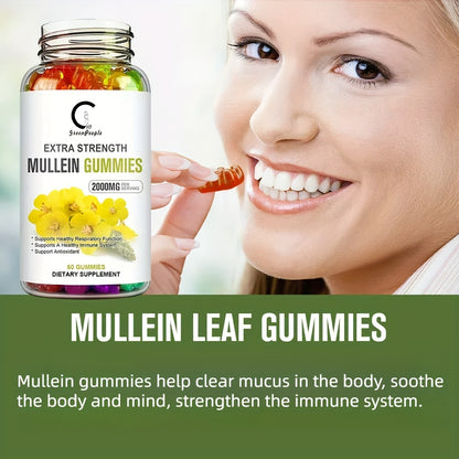 Mullein Leaf Gummies 60 Count - 2,000 mg Supports Respiratory Health and Soothes Coughs