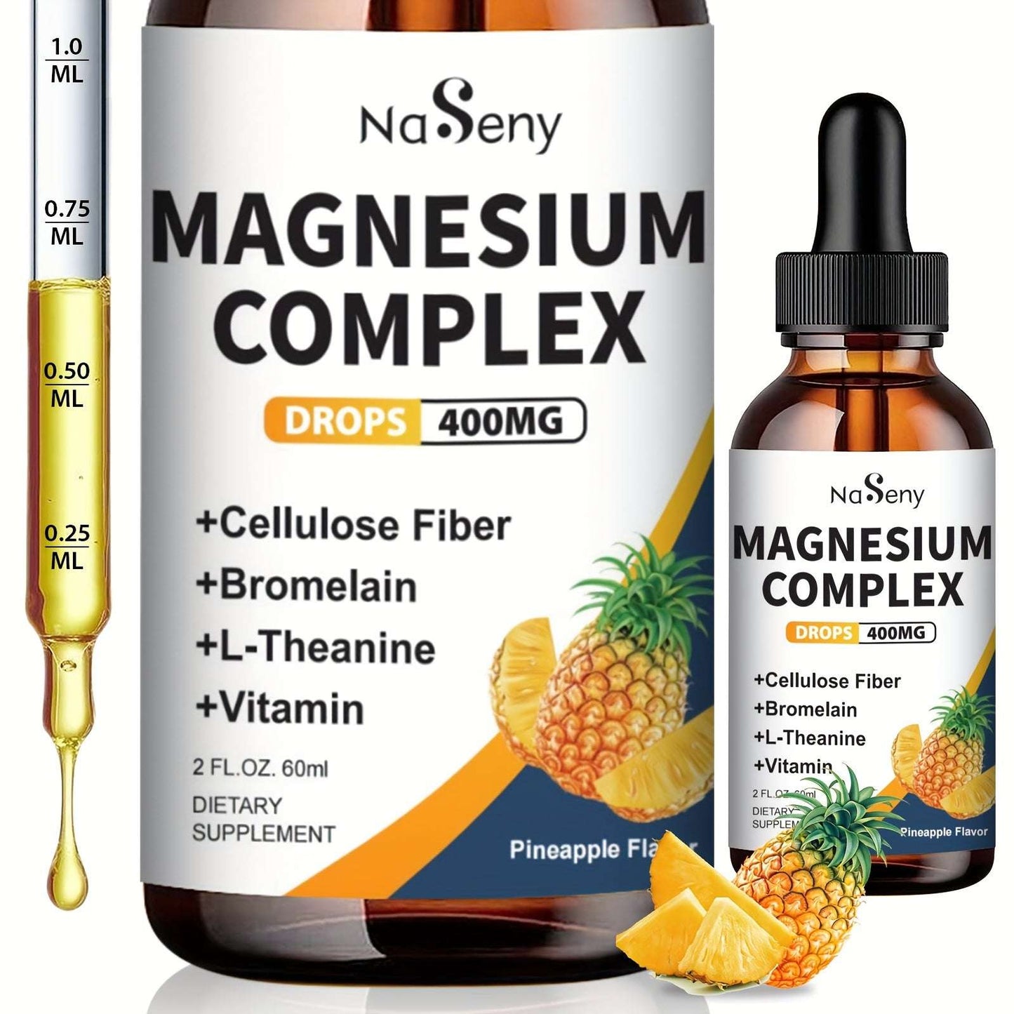 Magnesium Complex Drops 400mg - Highly Absorbable Magnesium Glycinate and Taurate Pineapple Flavor.