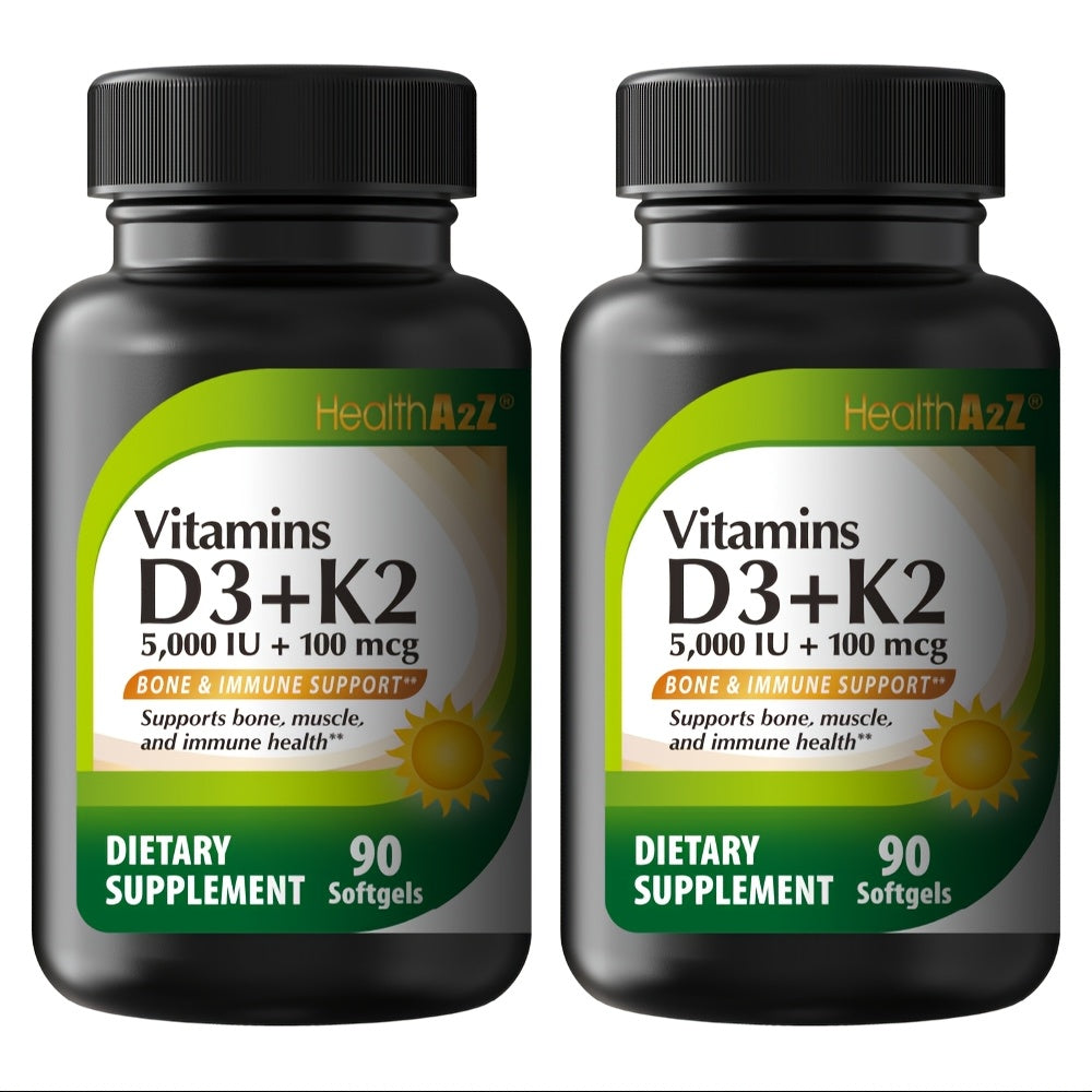 Vitamin D3 and K2 (MK-7) soft capsules - 5000 IU, hypoallergenic, 90 units