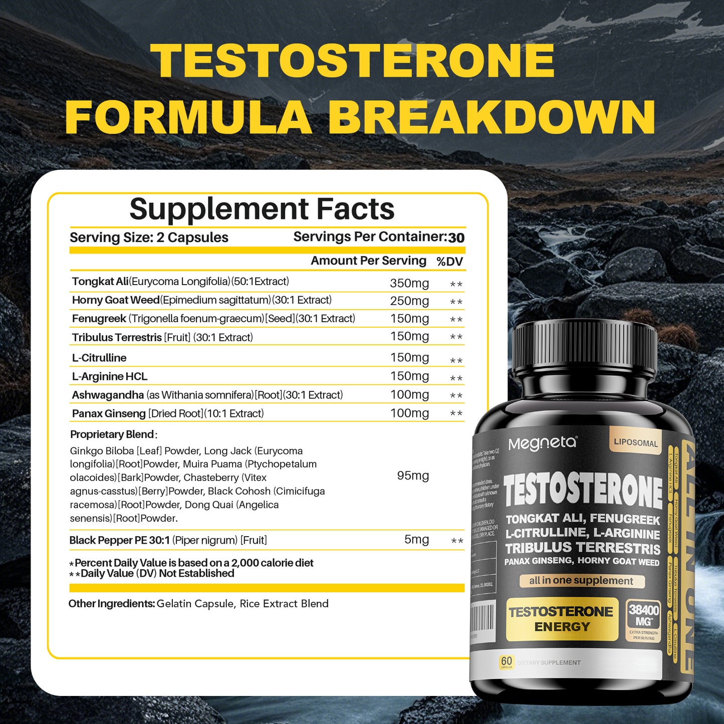 Testosterone| , Tongkat Ali, Tribulus Terrestris, Fenugreek and Ashwagandha 60 softgels