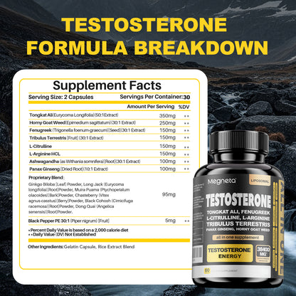 Testosterone Complex | Premium Formula with Tongkat Ali, Horny Goat Weed, Panax Ginseng, Fenugreek & L-Citrulline | 60 Capsules