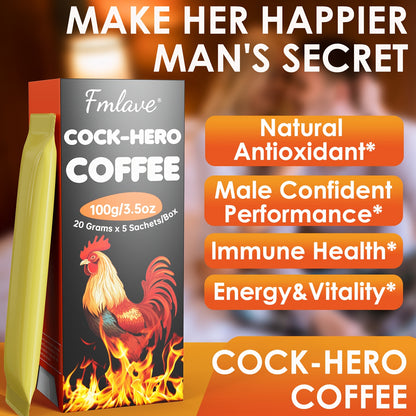 Cock Hero Coffee, Arabica Coffee Powder with Maca Root, Tubular Cistanche, Tongkat Ali, Ginseng, Cordyceps, Ashwagandha 3.5oz, 5 Packets