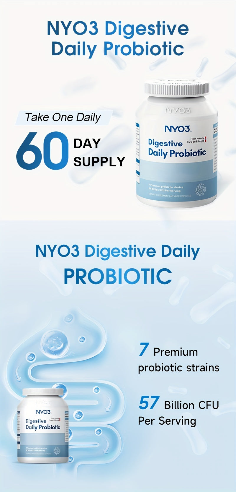 Daily Probiotic, 7 Premium Strains, 57 Billion CFU, -60 Capsules