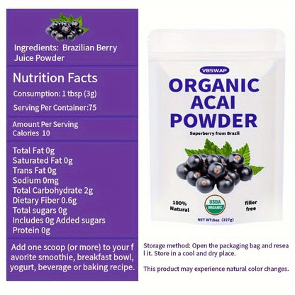 Organic Acai Powder 8 oz | 100% Natural Fruit Powder |  Without Sugar and Additives