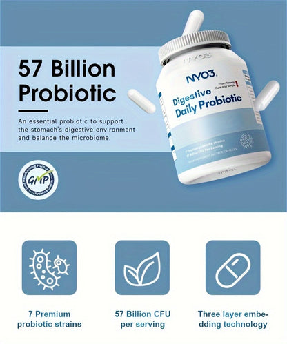 Daily Probiotic, 7 Premium Strains, 57 Billion CFU, -60 Capsules