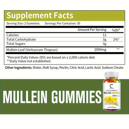 Mullein Leaf Gummies 60 Count - 2,000 mg Supports Respiratory Health and Soothes Coughs