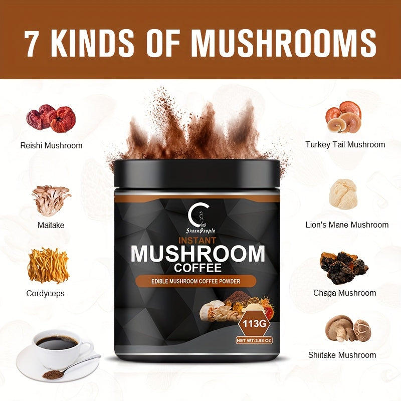 Premium Mushroom Coffee with 7 Lion's Mane Mushrooms, Reishi, Chaga, Cordyceps, Shiitake, Maitake and Turkey Tail, 2 Packs 226g (3.98oz)