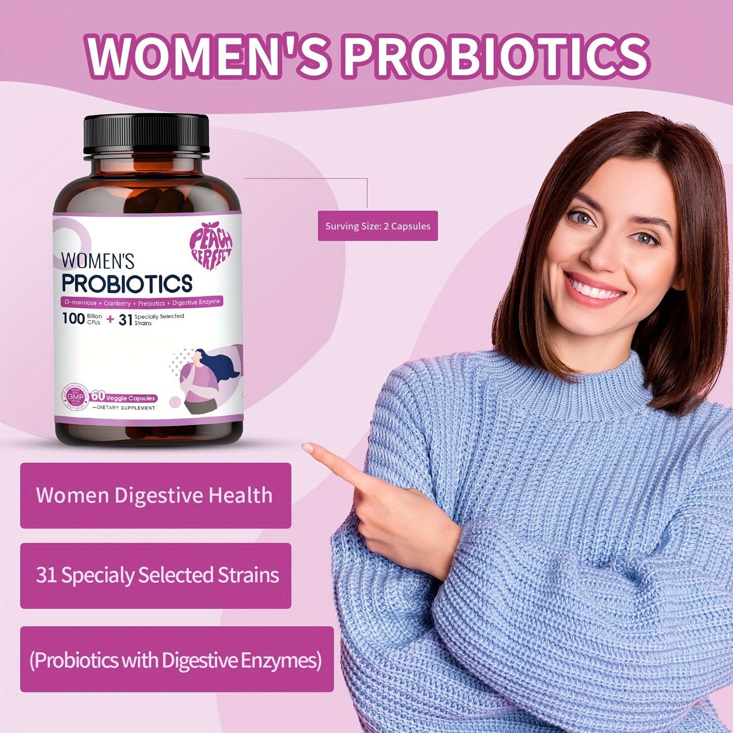 Probiotics for Women 100 Billion CFUs Digestive Enzymes with Cranberry to Restore Balance and pH