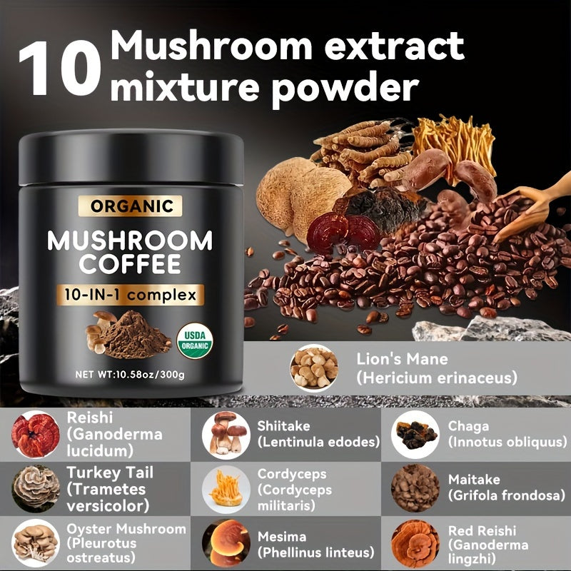 Super Organic Mushroom 10-in-1 Mixed Extract Powder, 10.58oz (300g), No Additives