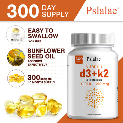 Vitamin D3 and K2 Premium Formula - 300 Softgels