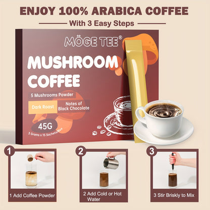 Mushroom Coffee 5 in 1 - With Reishi, Lion's Hair, Cordyceps, Maitake, Shiitake, Arabica Coffee Bean (15 Packets 3g)