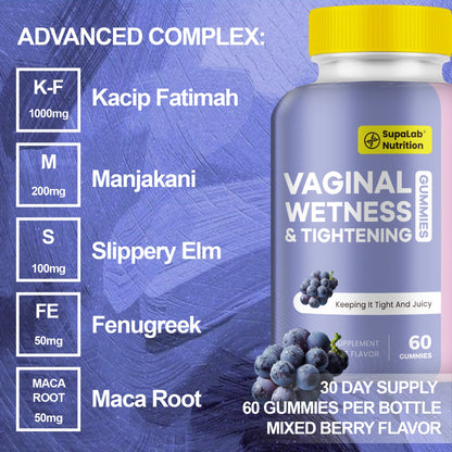 Gummis 60 Count Vaginal Moisturizer - with Slippery Elm Bark, Fenugreek and Maca