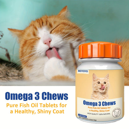 Omega 3 Fish Oil - Fatty Acids, EPA and DHA Cat - 200 Chicken Flavored Chews