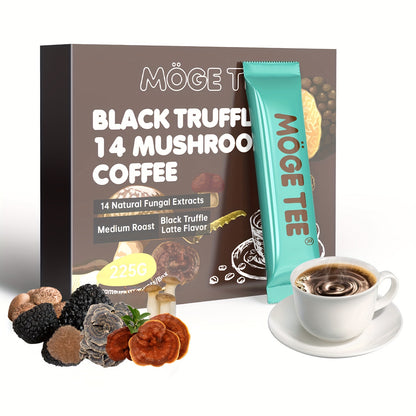 Instant Coffee 14 Flavor Black Truffle Latte, with Mushroom, Arabica Coffee, Gluten Free and Sugar Free, 8OZ (15 Packs)