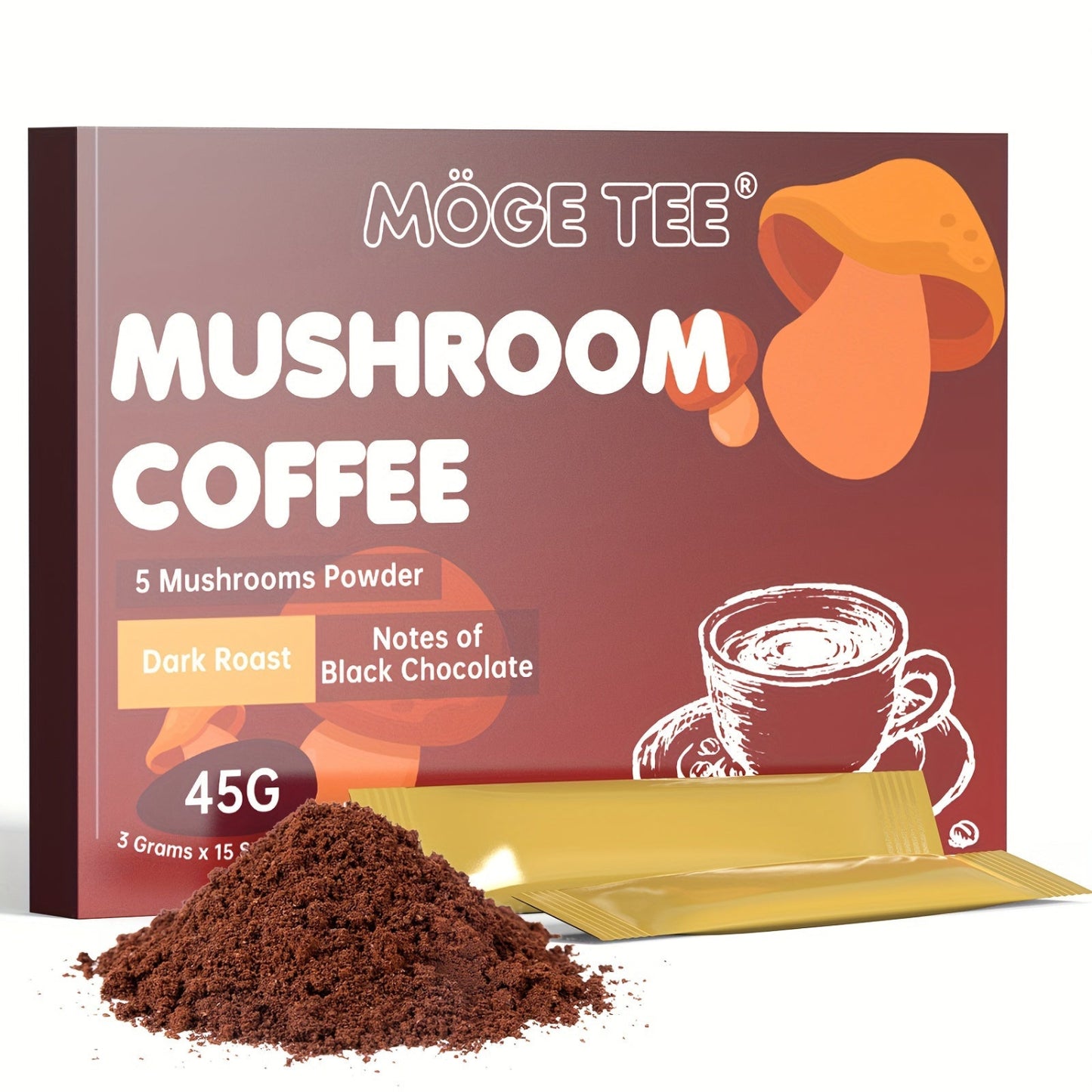 Mushroom Coffee 5 in 1 - With Reishi, Lion's Hair, Cordyceps, Maitake, Shiitake, Arabica Coffee Bean (15 Packets 3g)