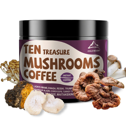 Ten Treasures Mushroom Coffee - Lion's Mane, Reishi, Chaga & More - 100% Arabica Beans