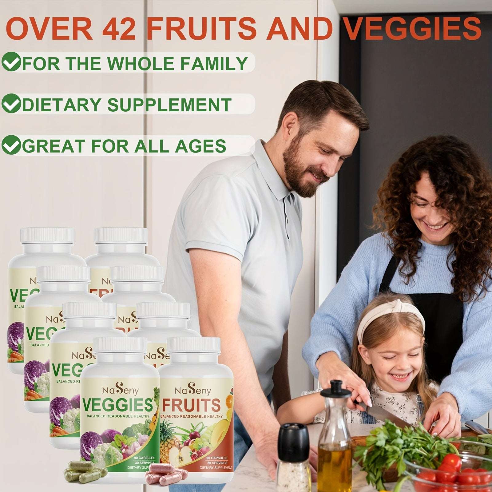 Set of 8 Fruit and Vegetable Capsule Bottles - 720 Capsules