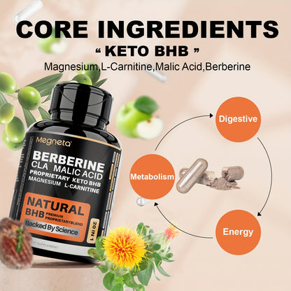 Metabolic BHB Ketone High Purity, L-Carnitine, Malic Acid, Berberine - 180 Capsules