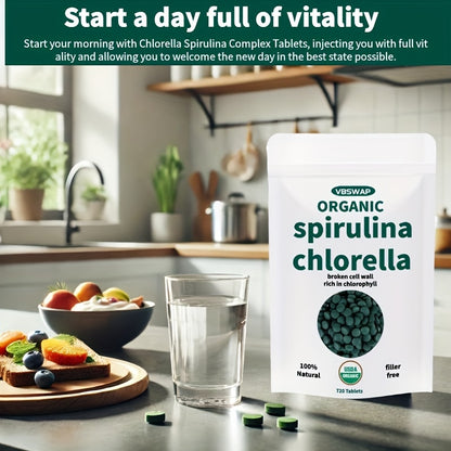 Organic Chlorella Spirulina Tablets, 720 Count, No Additives