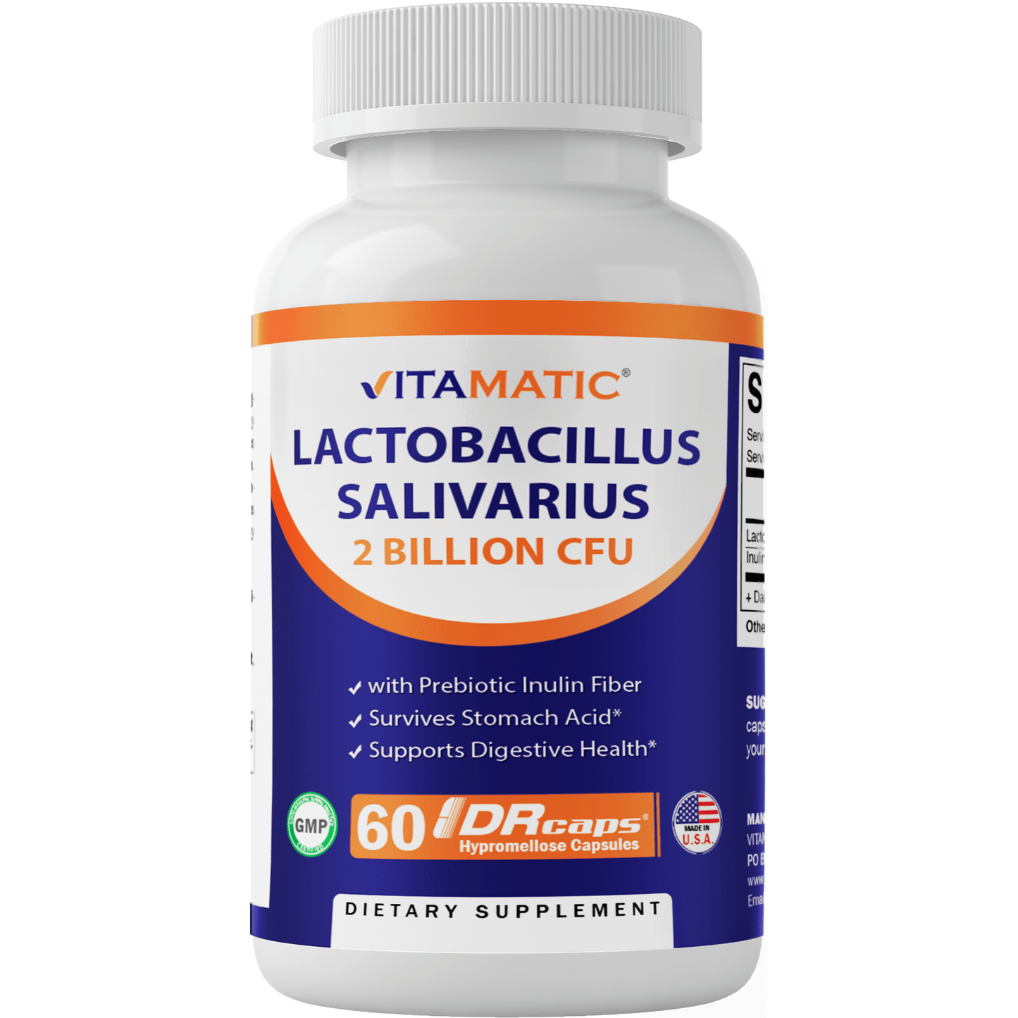 Lactobacillus Salivarius 2 billion per capsule DR - 60 units - Made with prebiotic inulin fiber