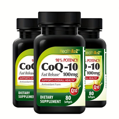 CoQ10 Softgels 100mg, improved absorption with turmeric, antioxidant, energy production, 80 capsules