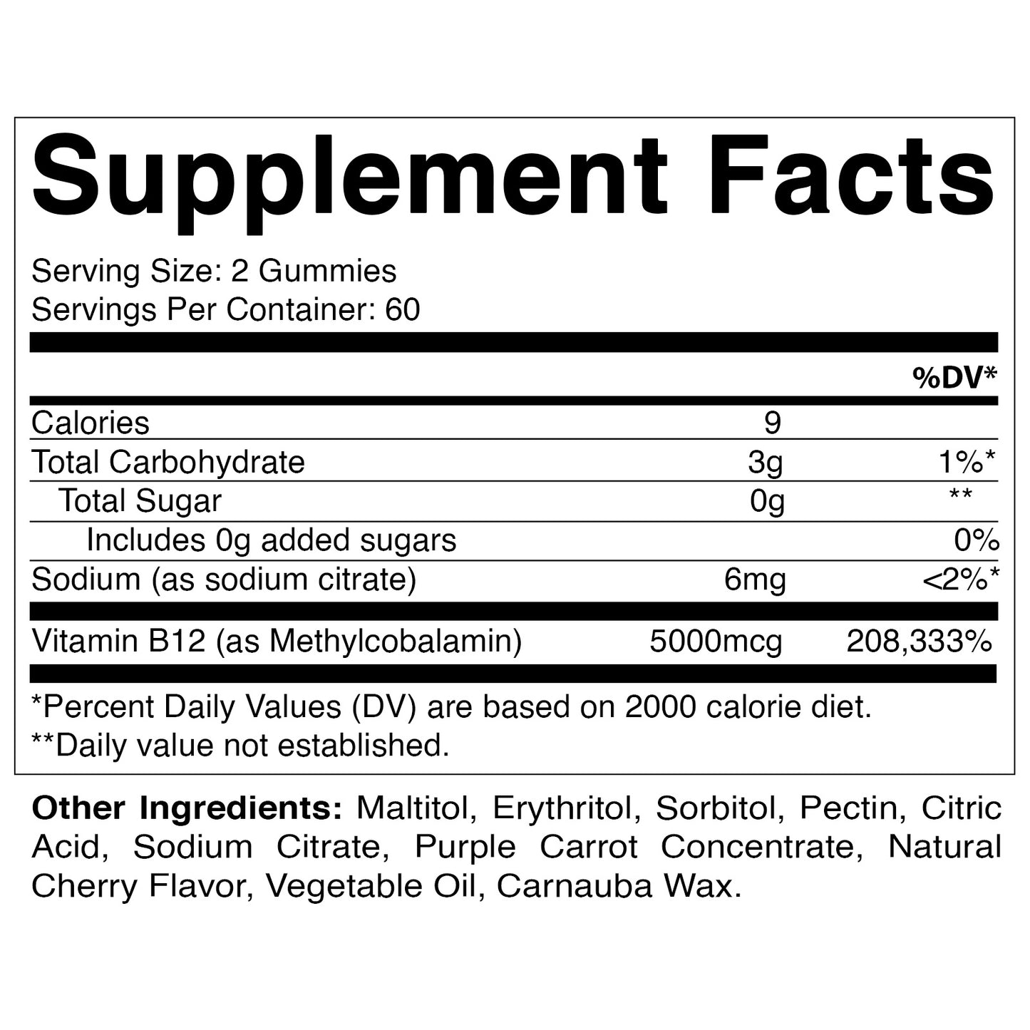 Vitamin B12 5000 mcg (Methyl B12) Gummies - 120 units - With natural cherry flavor